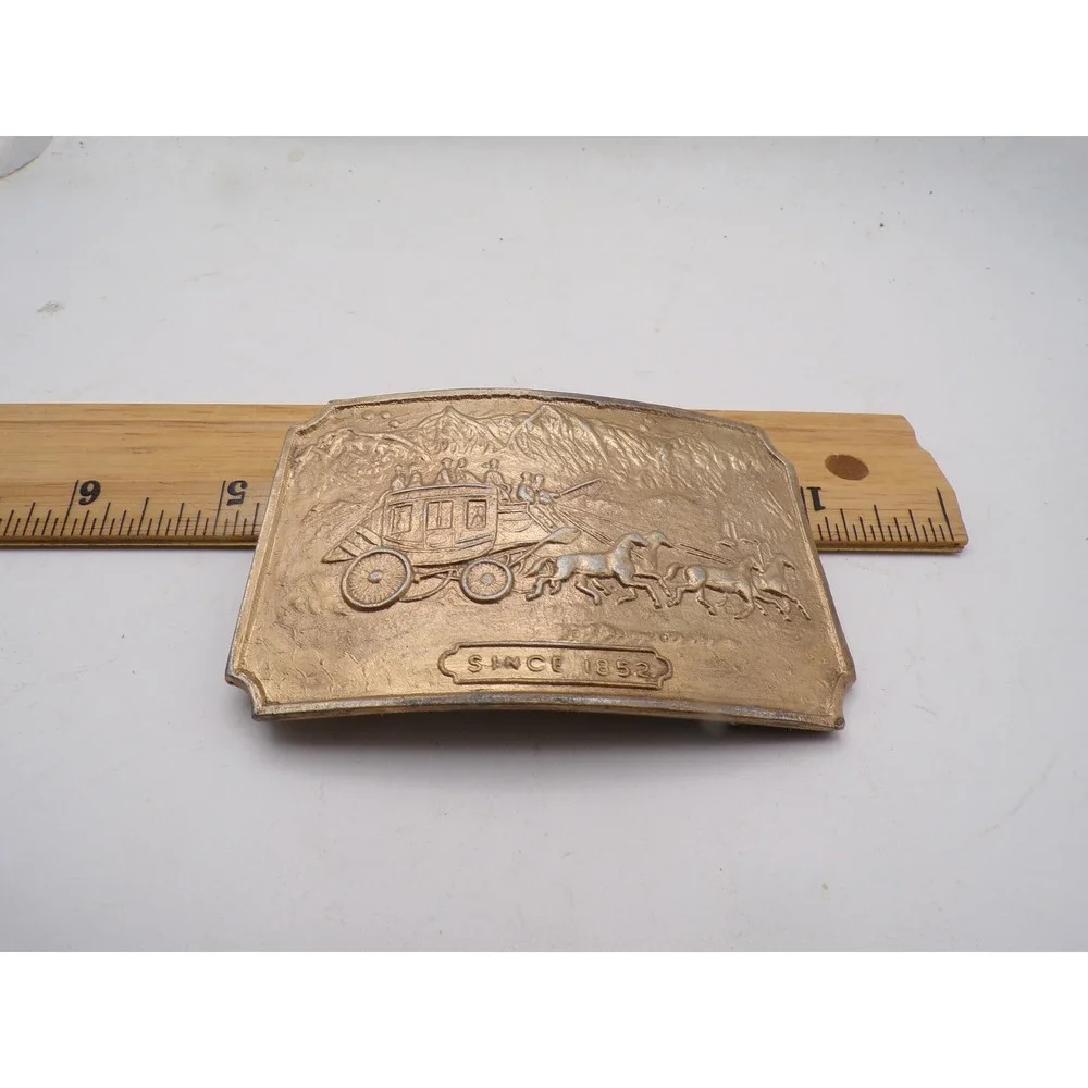 Vintage Wells Fargo & Co Stagecoach Belt Buckle Bronze Tone Western Since 1852